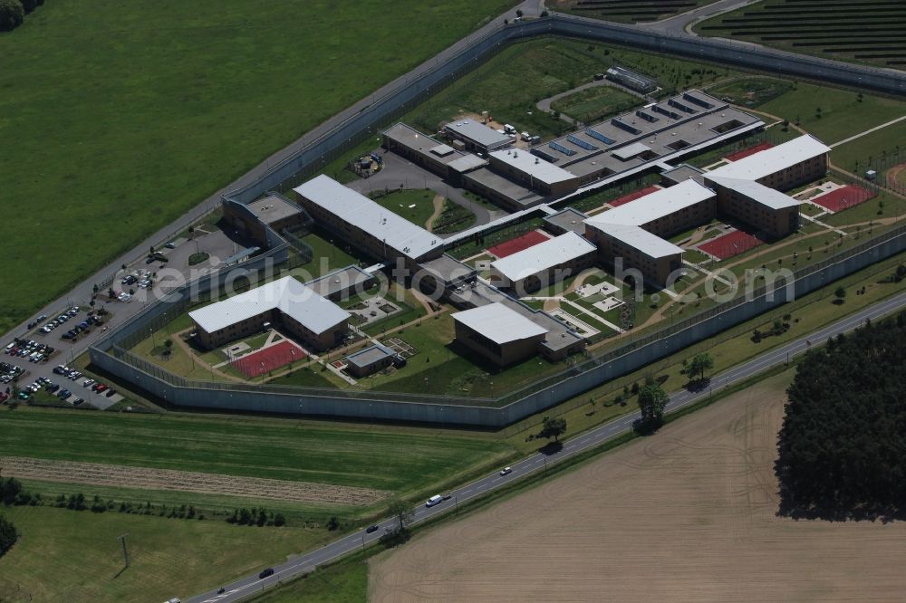 Luckau from above - Prison grounds and high security fence Prison Luckau-Duben on Lehmkietenweg in the district Duben in Luckau in the state Brandenburg