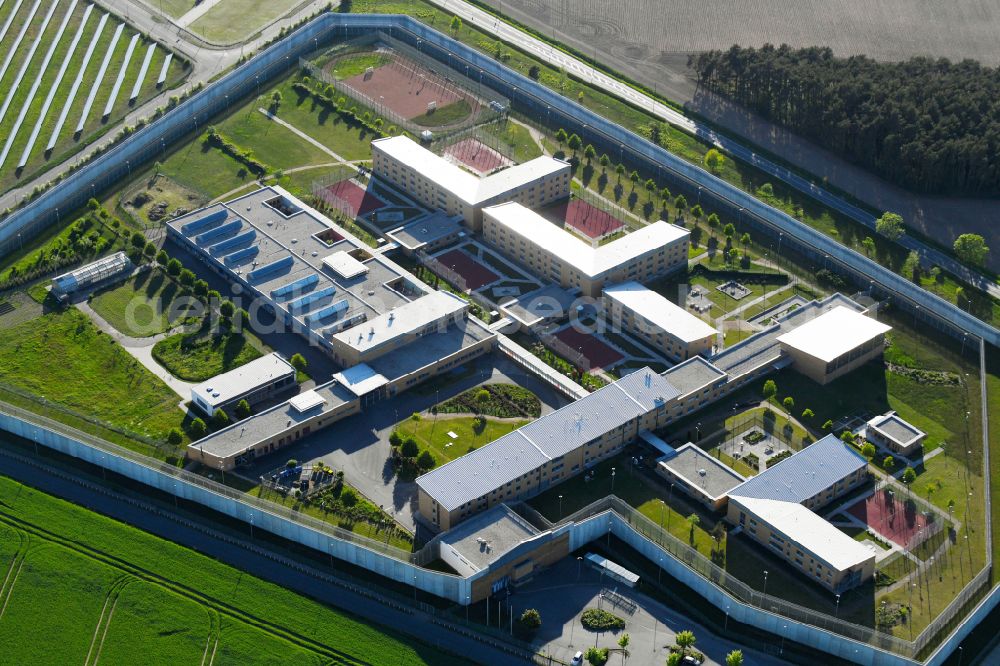 Luckau from above - Prison grounds and high security fence Prison Luckau-Duben on Lehmkietenweg in the district Duben in Luckau in the state Brandenburg