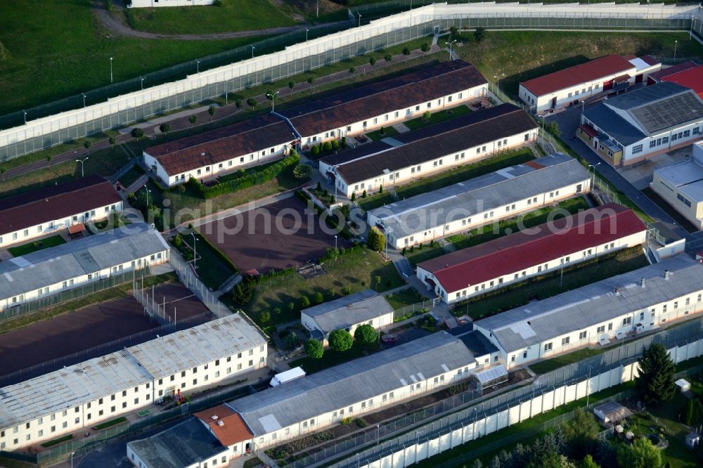 Lutherstadt Eisleben, Volkstedt from above - Prison grounds and high security fence Prison in Lutherstadt Eisleben, Volkstedt in the state Saxony-Anhalt