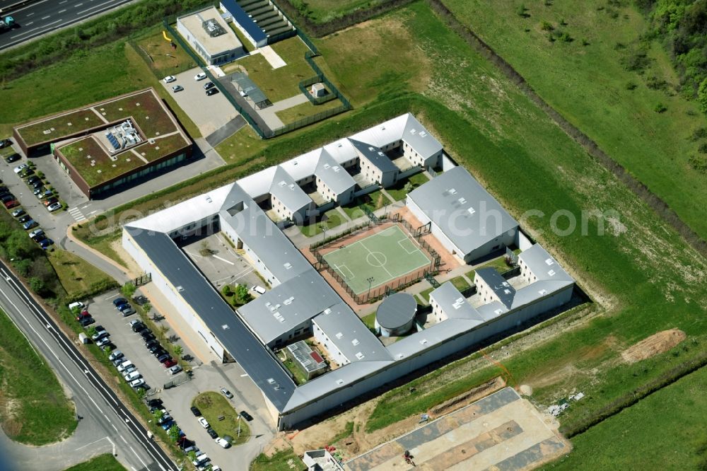 Aerial photograph Meyzieu - Prison grounds and high security fence Prison in Meyzieu in Auvergne Rhone-Alpes, France