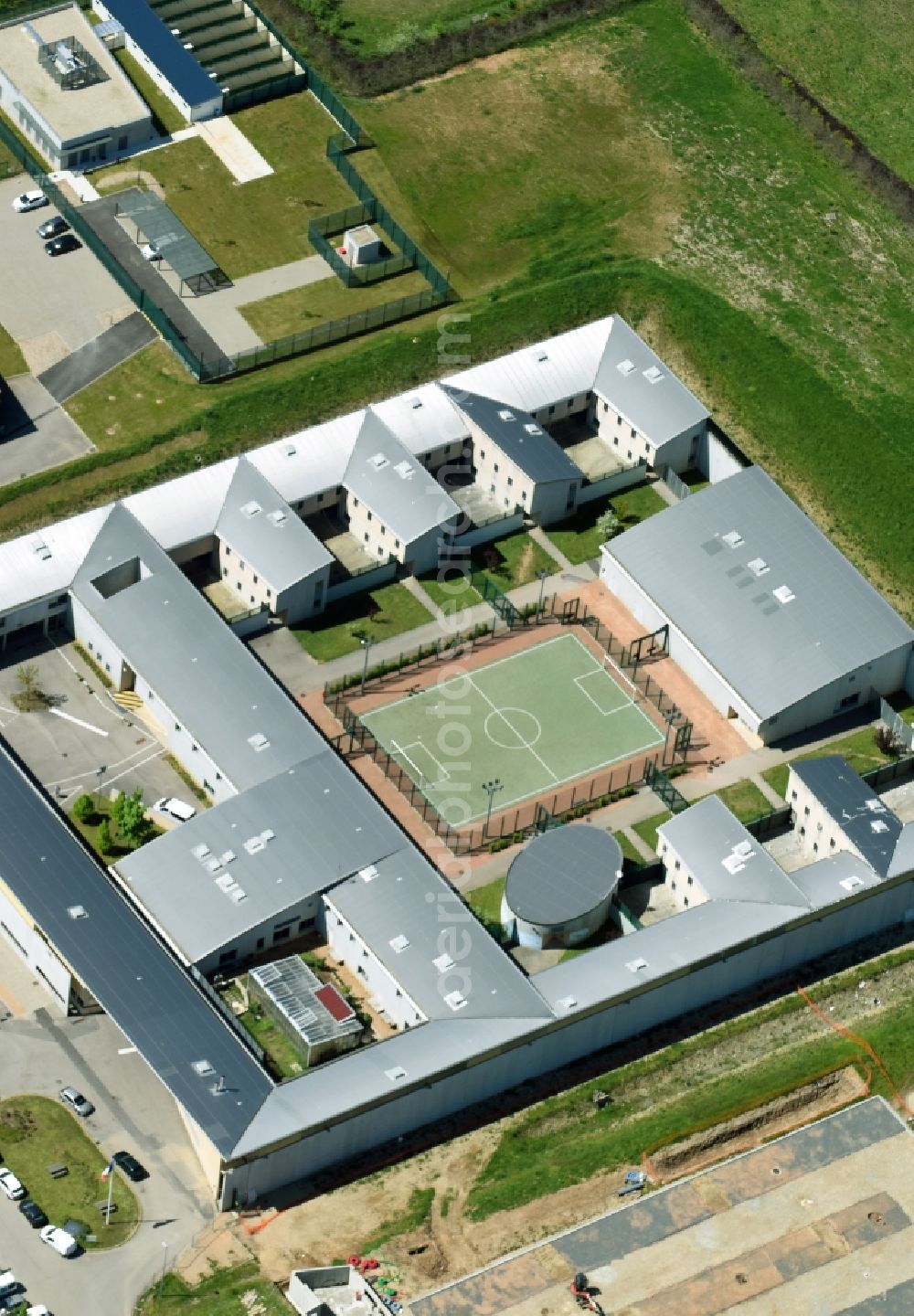 Meyzieu from above - Prison grounds and high security fence Prison in Meyzieu in Auvergne Rhone-Alpes, France