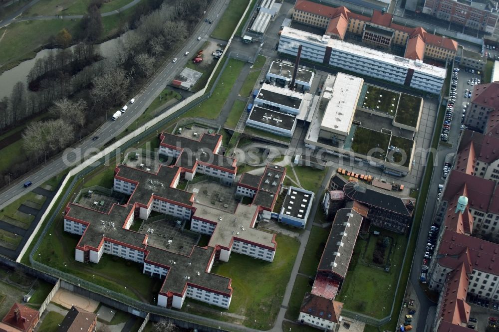 Nürnberg from above - Prison grounds and high security fence Prison in Nuremberg in the state Bavaria