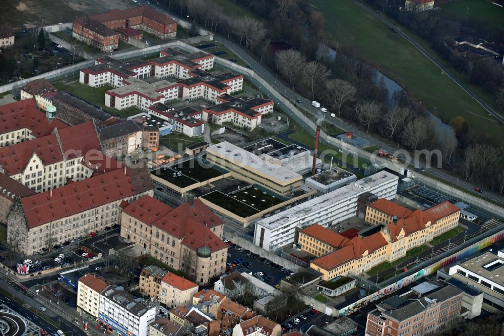 Nürnberg from above - Prison grounds and high security fence Prison in Nuremberg in the state Bavaria