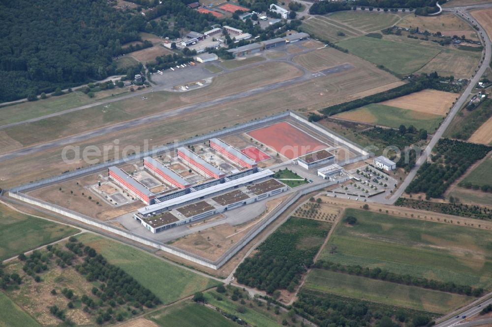 Aerial photograph Offenburg - Prison grounds and high security fence Prison in Offenburg in the state Baden-Wuerttemberg. Behind the prison is situated the aerodrome Offenburg-Baden, ICAO Code EDTO, a special airfield