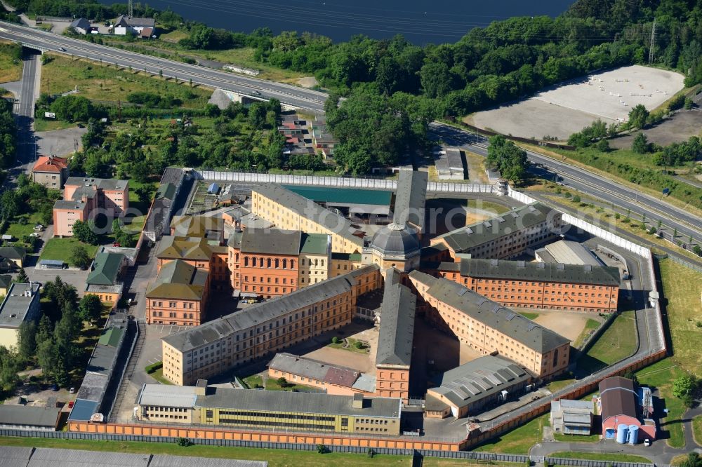 Pilsen from the bird's eye view: Prison grounds and high security fence Prison in Pilsen in Boehmen, Czech Republic