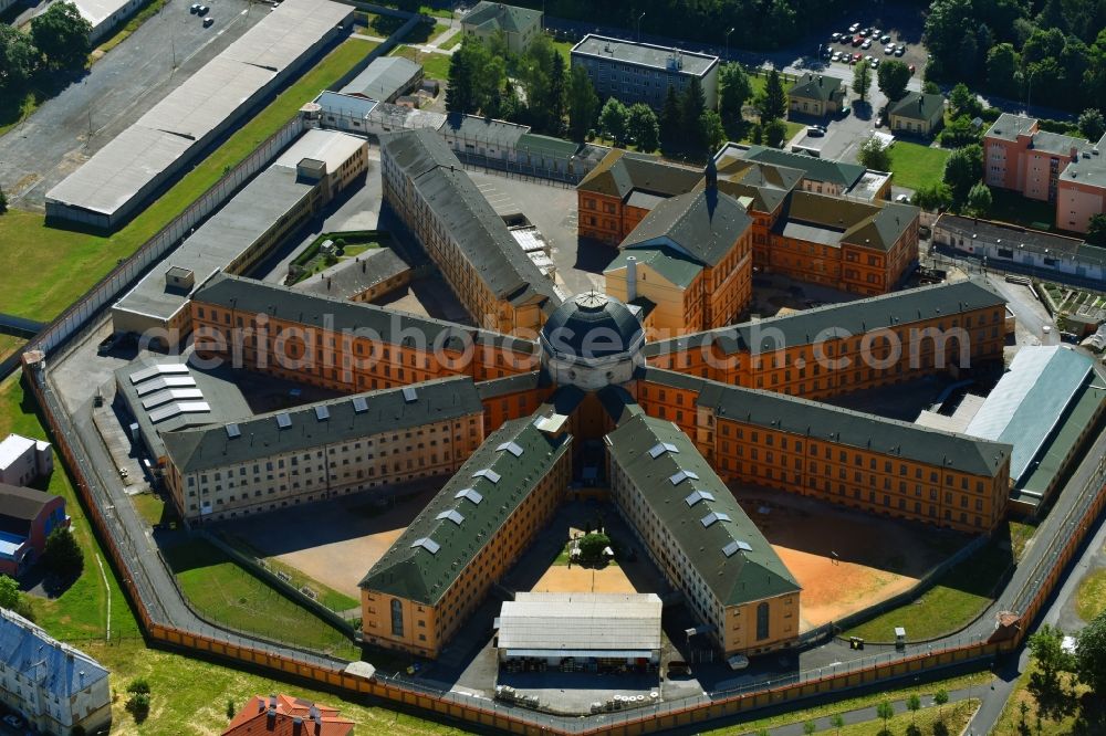 Aerial image Pilsen - Prison grounds and high security fence Prison in Pilsen in Boehmen, Czech Republic