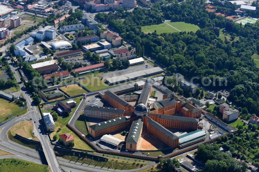 Aerial photograph Pilsen - Prison grounds and high security fence Prison in Pilsen in Boehmen, Czech Republic