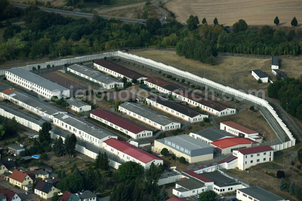 Volkstedt from the bird's eye view: Prison grounds and high security fence Prison Am Sandberg in Volkstedt in the state Saxony-Anhalt