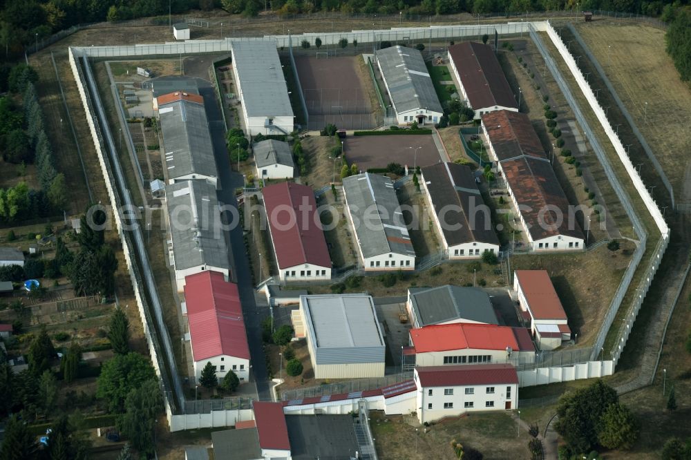 Aerial photograph Volkstedt - Prison grounds and high security fence Prison Am Sandberg in Volkstedt in the state Saxony-Anhalt