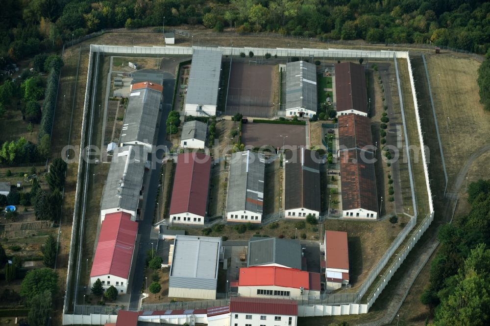 Aerial photograph Volkstedt - Prison grounds and high security fence Prison Am Sandberg in Volkstedt in the state Saxony-Anhalt