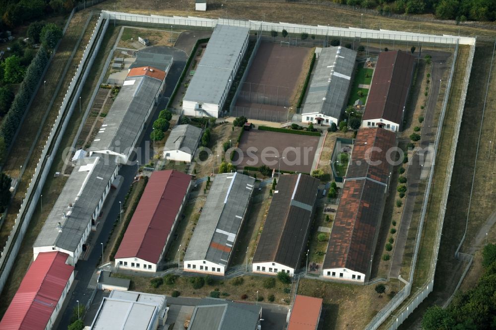 Volkstedt from the bird's eye view: Prison grounds and high security fence Prison Am Sandberg in Volkstedt in the state Saxony-Anhalt