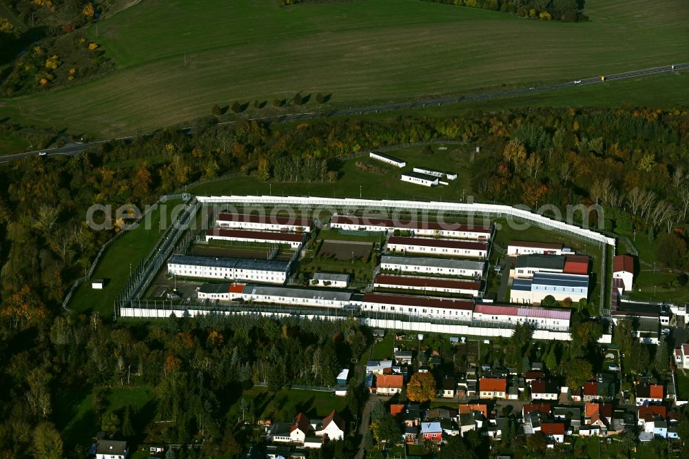 Volkstedt from above - Prison grounds and high security fence Prison Am Sandberg in Volkstedt in the state Saxony-Anhalt