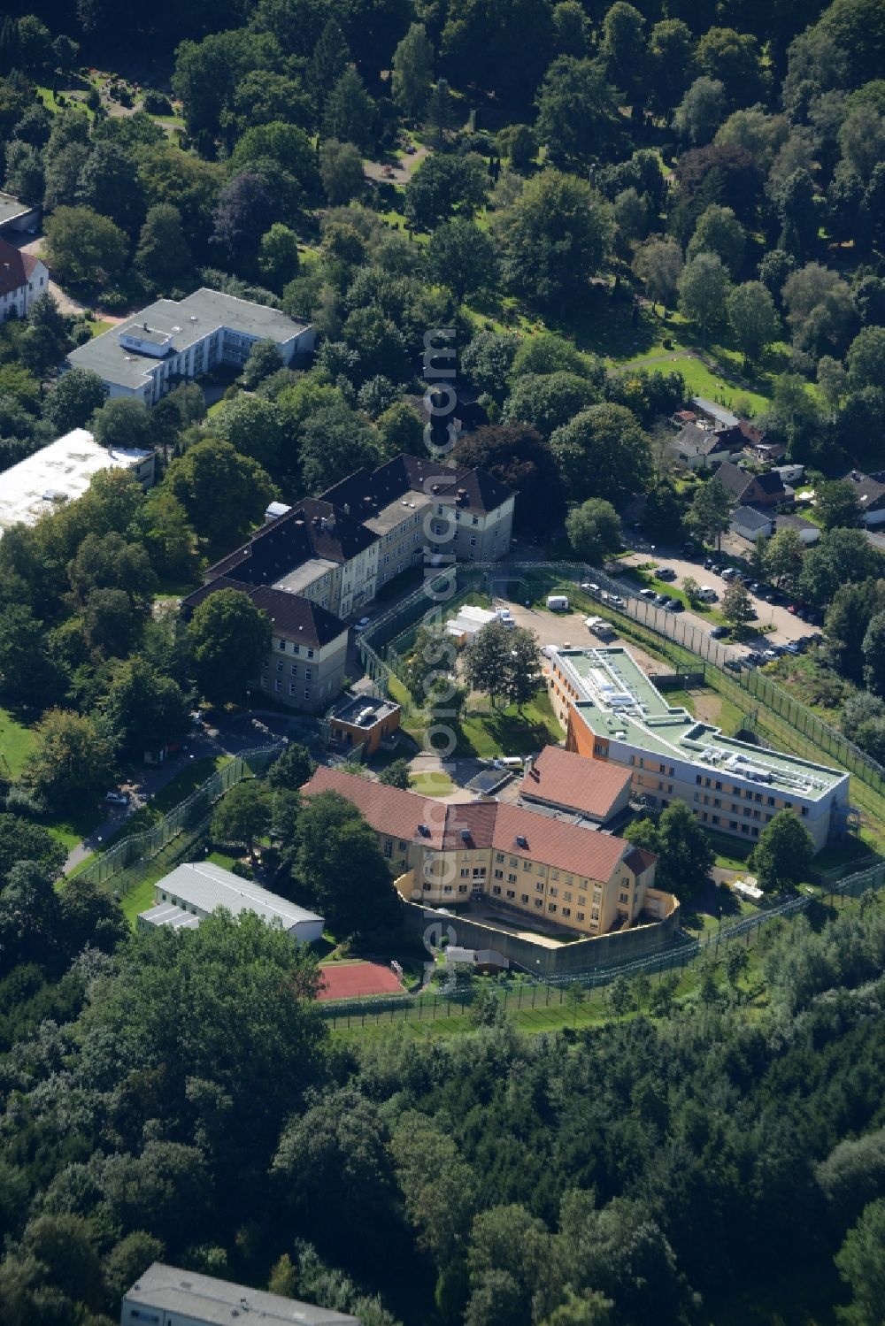 Schleswig from above - Prison grounds and high security fence Prison in Schleswig in the state Schleswig-Holstein