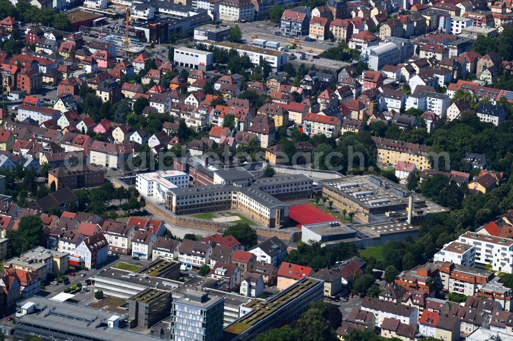 Heilbronn from above - Prison grounds and high security fence Prison on Steinstrasse in Heilbronn in the state Baden-Wurttemberg, Germany