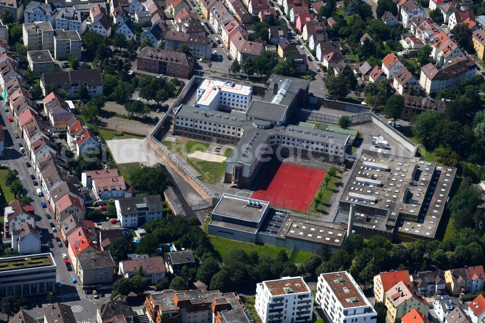 Heilbronn from above - Prison grounds and high security fence Prison on Steinstrasse in Heilbronn in the state Baden-Wurttemberg, Germany