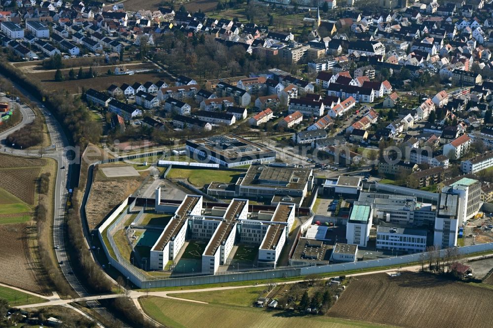 Stuttgart from the bird's eye view: Prison grounds and high security fence Prison Stuttgart along the Asperger Strasse in the district Stammheim in Stuttgart in the state Baden-Wurttemberg, Germany