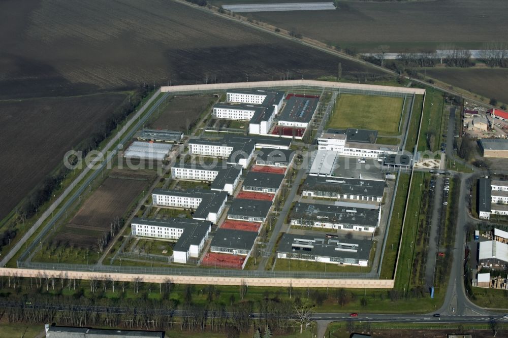 Tonna from the bird's eye view: Prison grounds and high security fence Prison in Tonna in the state Thuringia