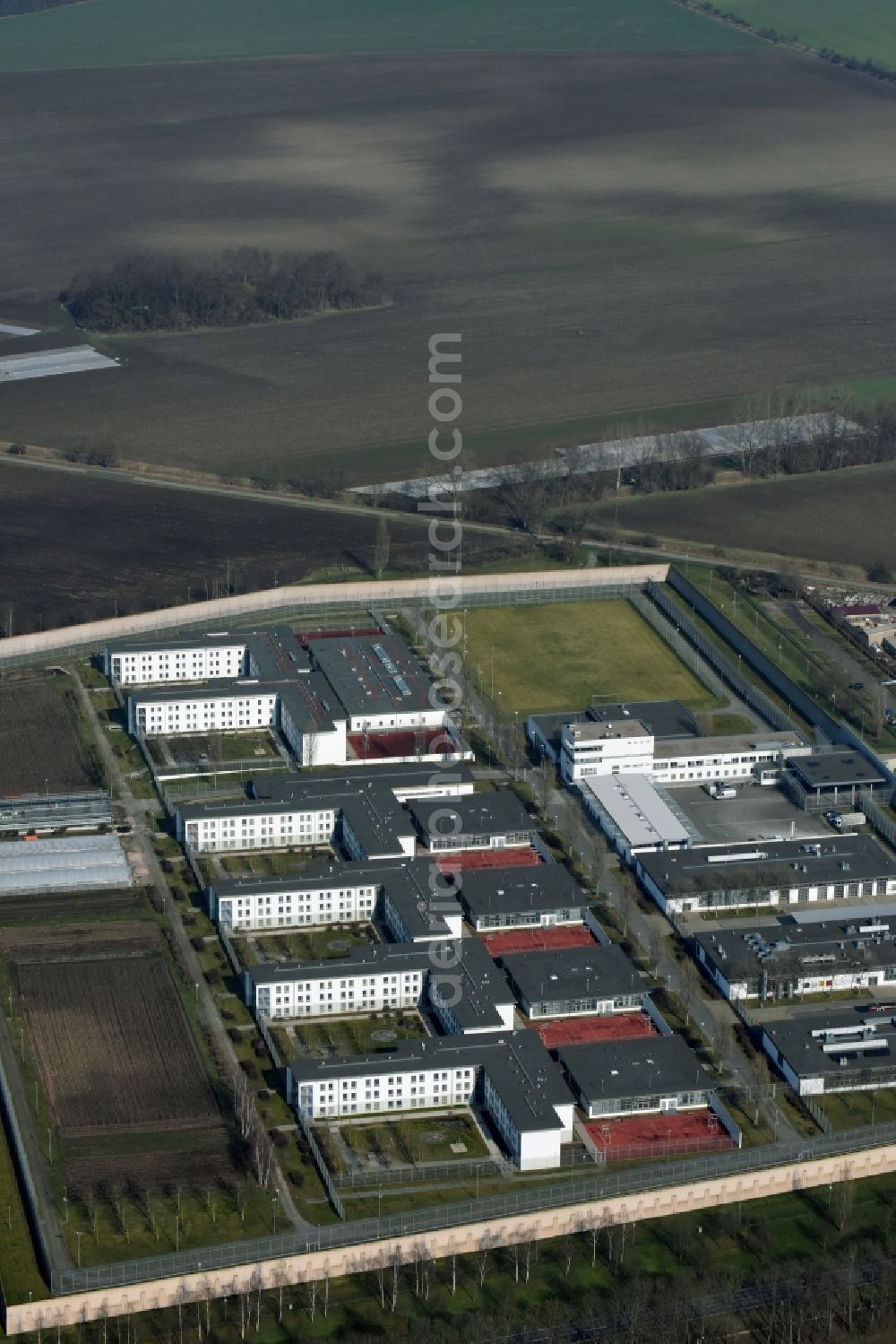 Tonna from above - Prison grounds and high security fence Prison in Tonna in the state Thuringia