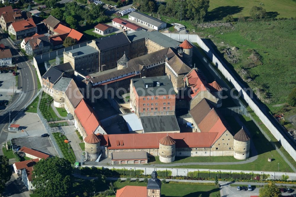 Untermaßfeld from the bird's eye view: Prison grounds and high security fence Prison in Untermassfeld in the state Thuringia