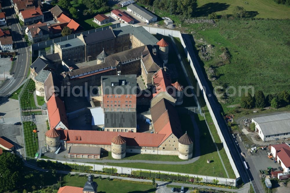 Aerial image Untermaßfeld - Prison grounds and high security fence Prison in Untermassfeld in the state Thuringia