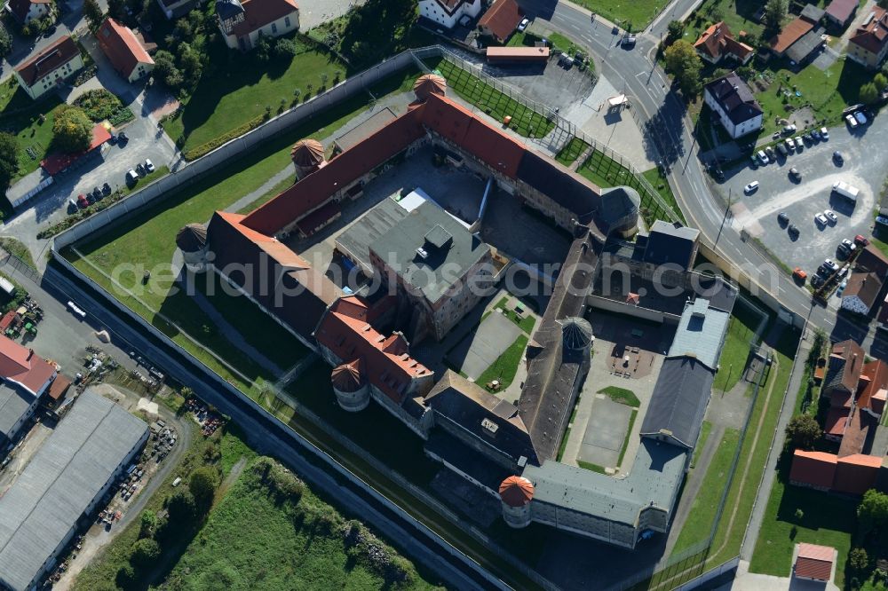 Untermaßfeld from the bird's eye view: Prison grounds and high security fence Prison in Untermassfeld in the state Thuringia