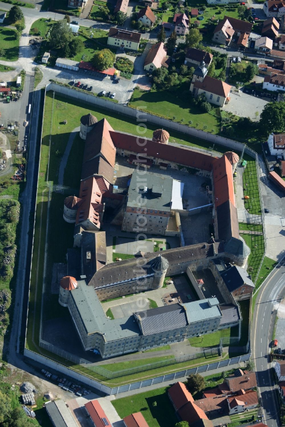 Untermaßfeld from above - Prison grounds and high security fence Prison in Untermassfeld in the state Thuringia