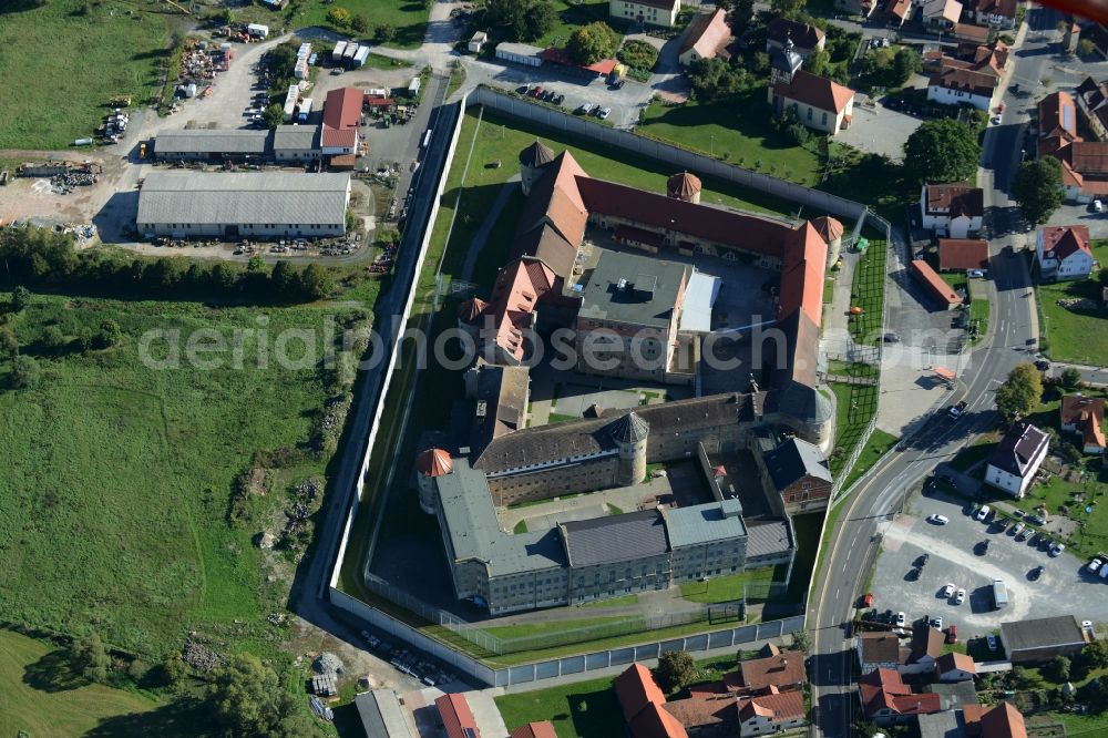 Aerial image Untermaßfeld - Prison grounds and high security fence Prison in Untermassfeld in the state Thuringia