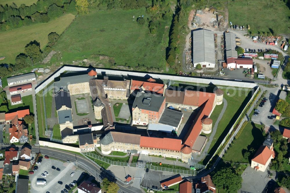 Aerial image Untermaßfeld - Prison grounds and high security fence Prison in Untermassfeld in the state Thuringia