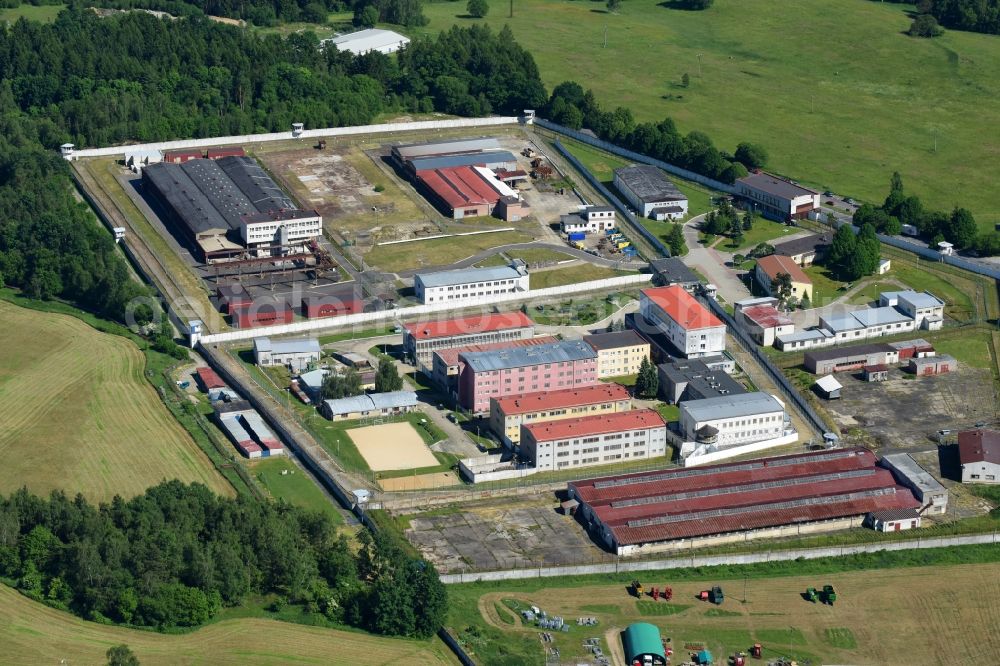 Horni Slavkov from above - Prison grounds and high security fence Prison Veznice Horni Slavkov in Horni Slavkov in Cechy - Boehmen, Czech Republic