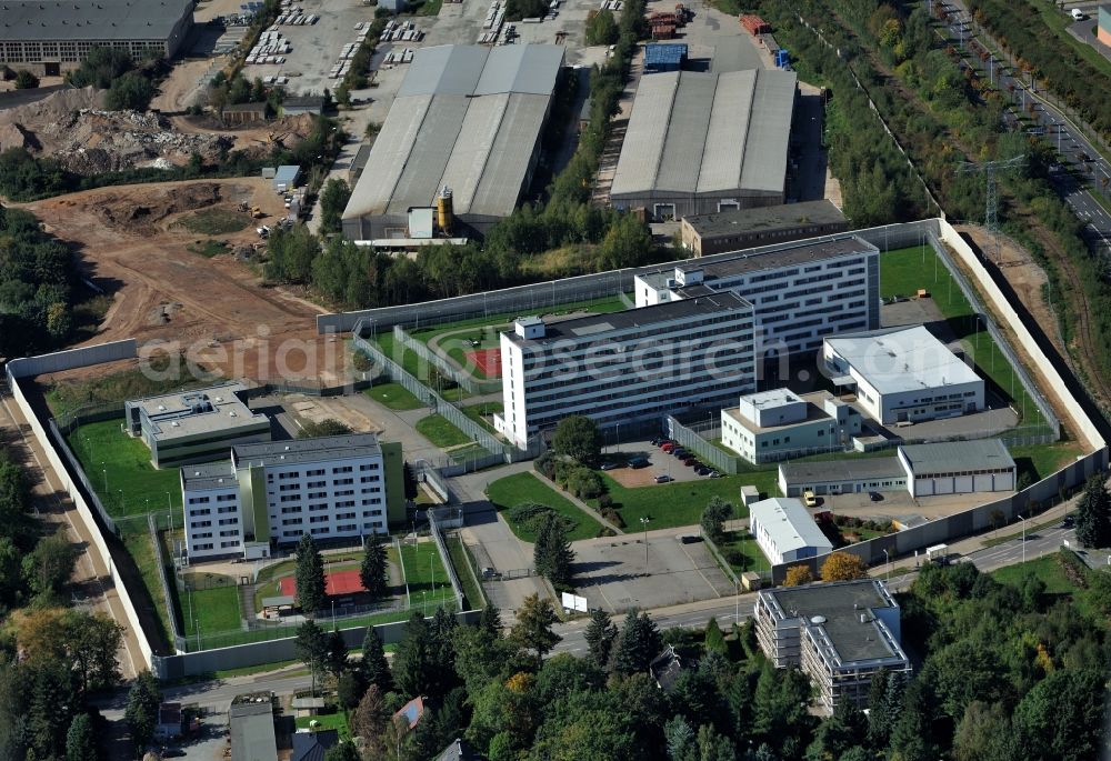 Aerial image Chemnitz - Grounds of the prison correctional Chemnitz, part of the Institute Reichenhain in Chemnitz in Saxony