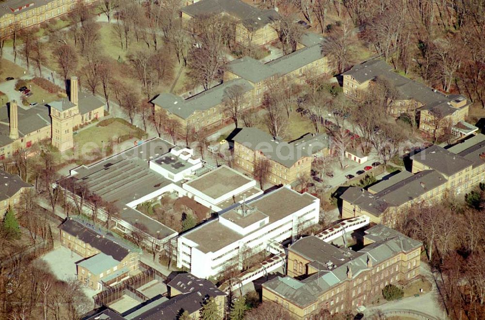 Berlin - Reinickendorf from the bird's eye view: Gelände der Karl-Bonhoeffer-Nervenklinik am gleichnamigen S-und U-Bahnhof an der Oranienburger Straße / Eichborndamm in Berlin Reinickendorf, nordöstlich des Flughafens Berlin-Tegel.