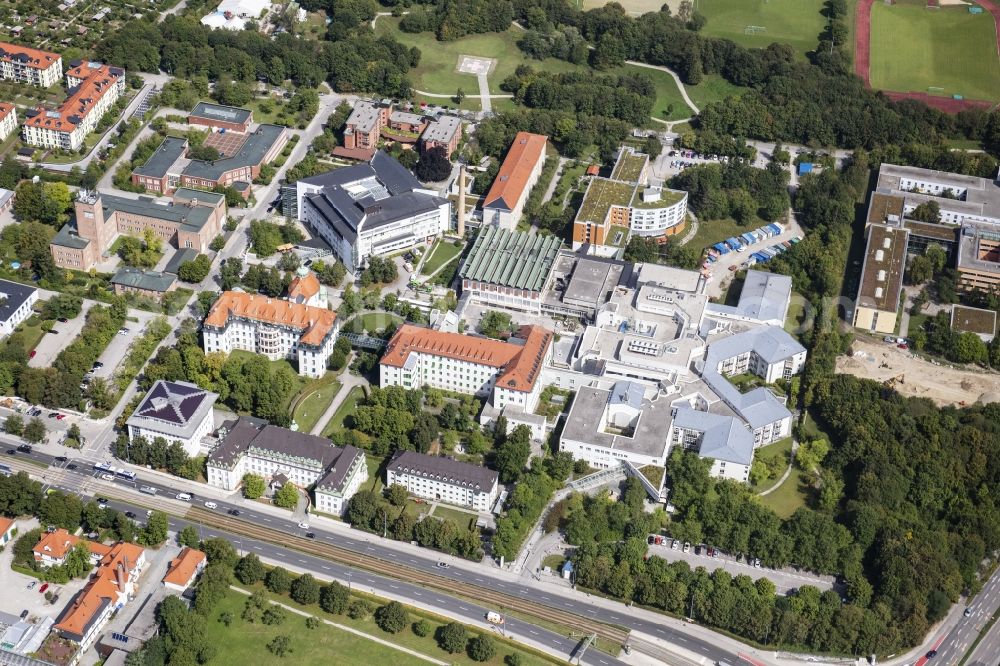 München from above - Clinic area of a??a??the hospital Clinic Third Order in the district Neuhausen-Nymphenburg in Munich in the state Bavaria, Germany