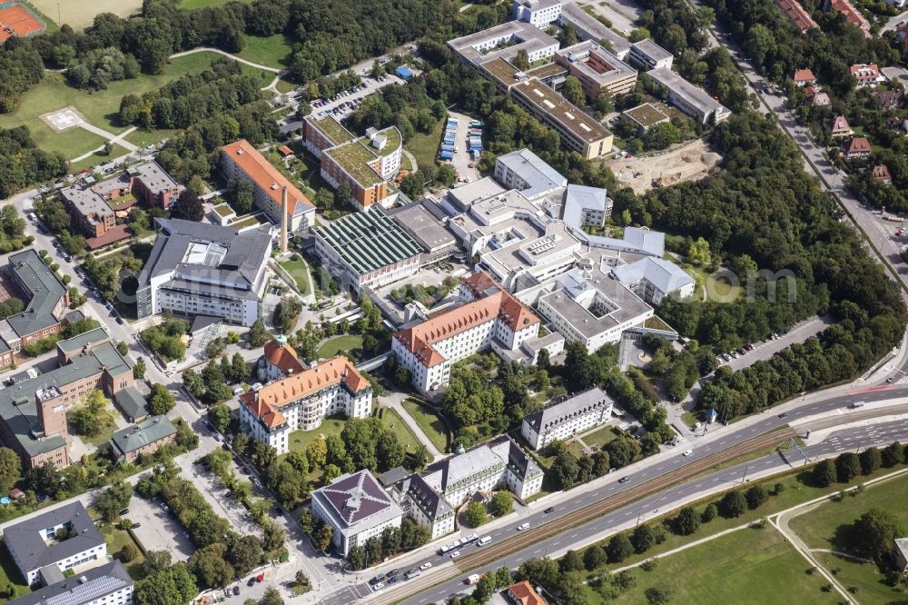 München from above - Clinic area of a??a??the hospital Clinic Third Order in the district Neuhausen-Nymphenburg in Munich in the state Bavaria, Germany