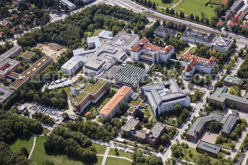 München from the bird's eye view: Clinic area of a??a??the hospital Clinic Third Order in the district Neuhausen-Nymphenburg in Munich in the state Bavaria, Germany