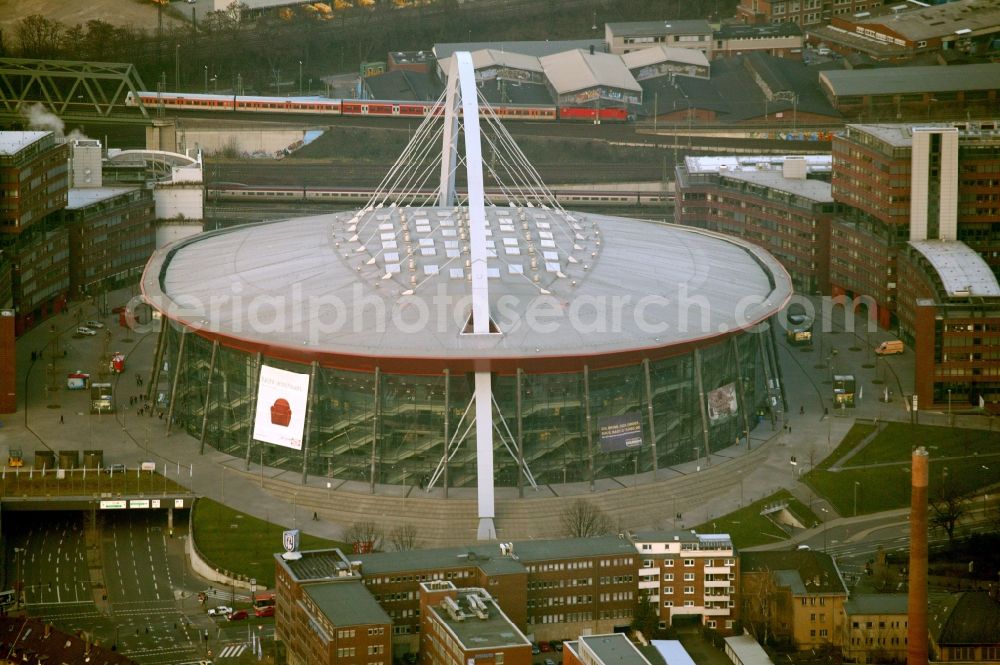 Aerial photograph Köln - Grounds of the Lanxess Arena on Willy-Brandt-Platz 50679 Cologne - Deutz in North Rhine-Westphalia. The multi-purpose hall is also known under its former name Köln-Deutz-Arena (1996) and Cologne Arena (1996 - 2008)