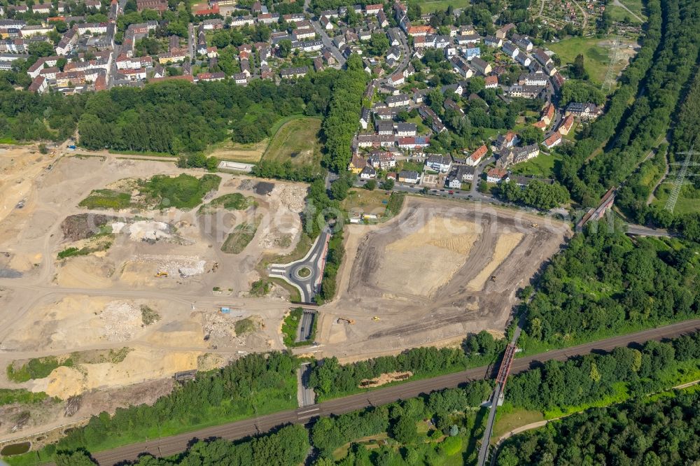 Gelsenkirchen from above - Grounds of the future industrial park Schalker Verein in Gelsenkirchen in the state of North Rhine-Westphalia. The center is part of the newly developed commercial area East on Schalker Verein