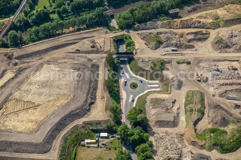 Aerial image Gelsenkirchen - Grounds of the future industrial park Schalker Verein in Gelsenkirchen in the state of North Rhine-Westphalia. The center is part of the newly developed commercial area East on Schalker Verein