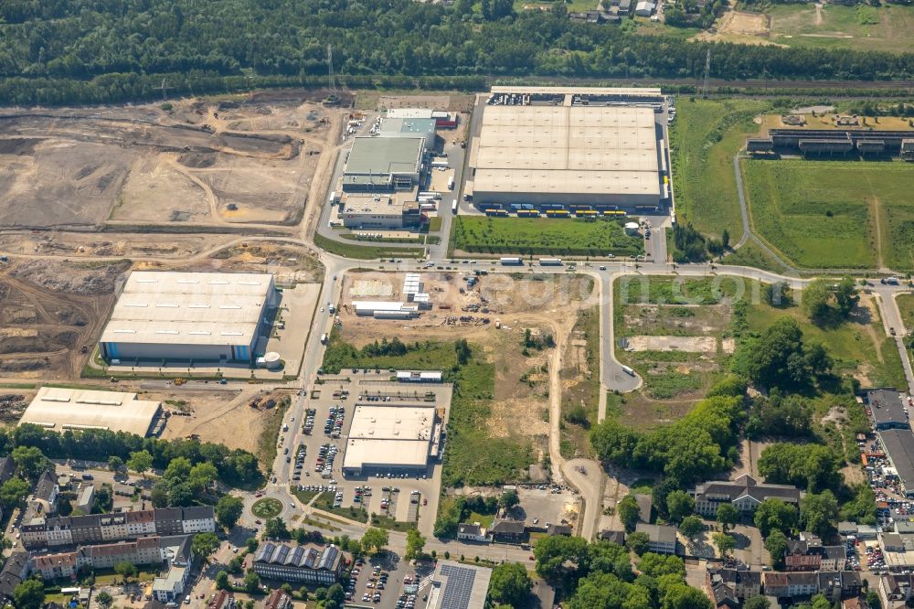 Gelsenkirchen from the bird's eye view: Grounds of the future industrial park Schalker Verein East of the logistics center of Wheels Logistics in Gelsenkirchen in the state of North Rhine-Westphalia. The center is part of the newly developed commercial area East on Schalker Verein