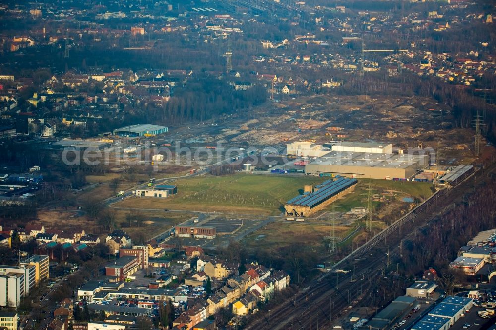 Aerial photograph Gelsenkirchen - Grounds of the future industrial park Schalker Verein East of the logistics center of Wheels Logistics in Gelsenkirchen in the state of North Rhine-Westphalia. The center is part of the newly developed commercial area East on Schalker Verein