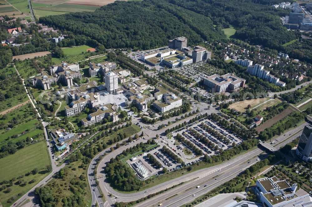 Aerial image Stuttgart Möhringen - Site of the headquarters of Daimler-Benz AG in Stuttgart Moehringen district in the state of Baden-Wuerttemberg