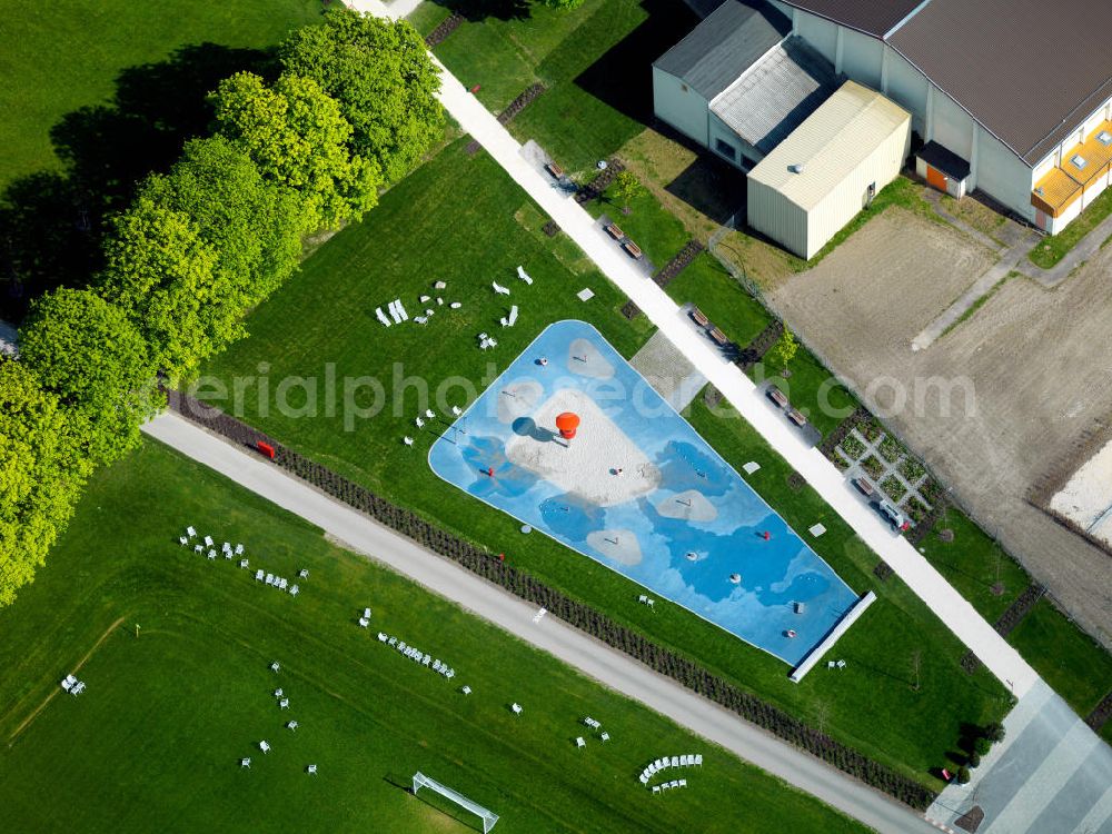 Neu-Ulm from above - Gelände der LaGa Landesgartenschau Neu-Ulm in Bayern. Grounds of the state garden show Neu-Ulm in Bavaria.