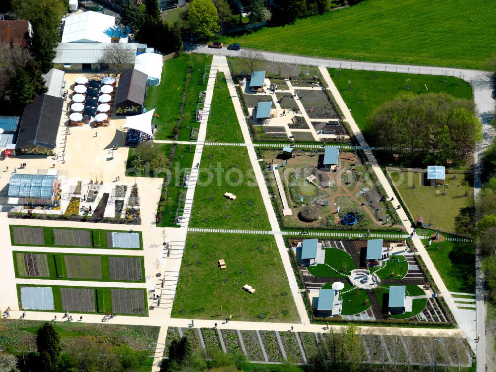 Neu-Ulm from above - Gelände der LaGa Landesgartenschau Neu-Ulm in Bayern. Grounds of the state garden show Neu-Ulm in Bavaria.