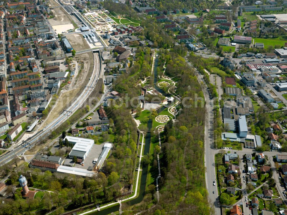 Neu-Ulm from above - Gelände der LaGa Landesgartenschau Neu-Ulm in Bayern. Grounds of the state garden show Neu-Ulm in Bavaria.