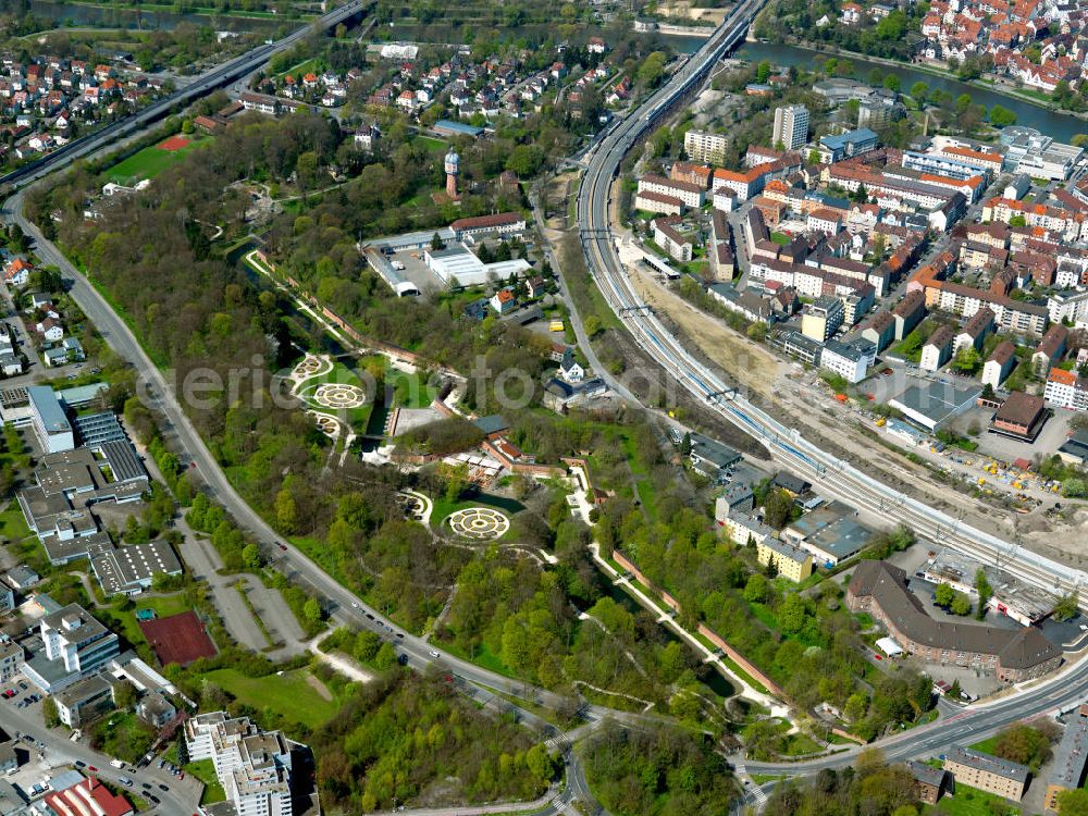 Neu-Ulm from above - Gelände der LaGa Landesgartenschau Neu-Ulm in Bayern. Grounds of the state garden show Neu-Ulm in Bavaria.