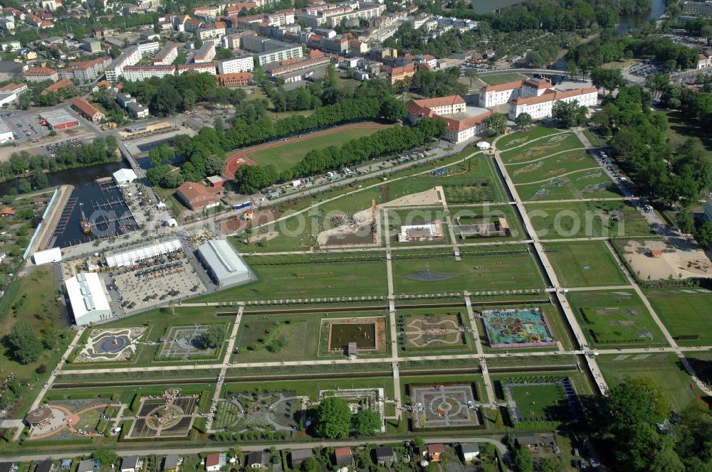 Aerial image ORANIENBURG - Blick auf das Gelände der LAGA Landesgartenschau 2009 am Oranienburger Schloß. Landesgartenschau Oranienburg 2009 GmbH, Breite Straße 1, 16515 Oranienburg, Tel.: 0 33 01-60 0-8 30