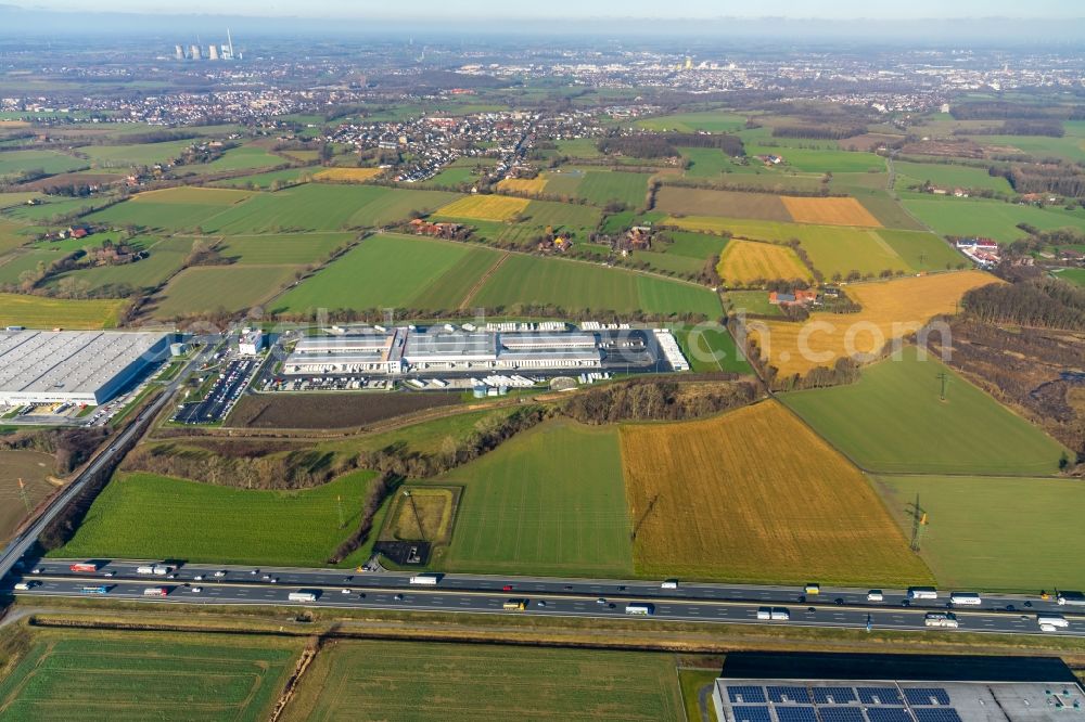 Aerial photograph Hamm - New building complex on the site of the logistics center of DPD Deutschland GmbH on Osterboenener Weg in Hamm in the state North Rhine-Westphalia, Germany