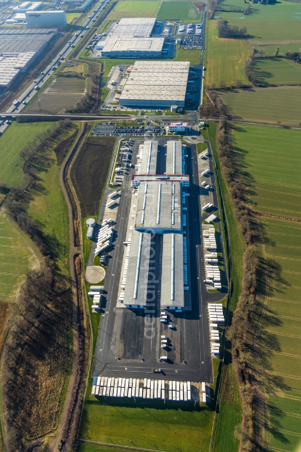 Aerial photograph Hamm - New building complex on the site of the logistics center of DPD Deutschland GmbH on Osterboenener Weg in Hamm in the state North Rhine-Westphalia, Germany