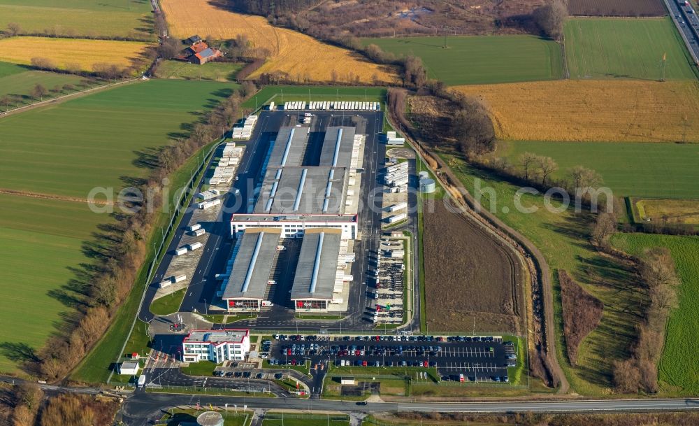 Aerial photograph Hamm - New building complex on the site of the logistics center of DPD Deutschland GmbH on Osterboenener Weg in Hamm in the state North Rhine-Westphalia, Germany