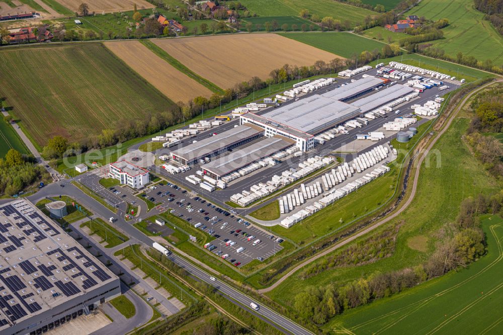 Aerial photograph Hamm - New building complex on the site of the logistics center of DPD Deutschland GmbH on Osterboenener Weg in Hamm in the state North Rhine-Westphalia, Germany