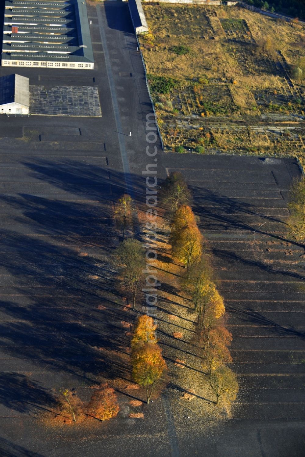 Fürstenberg/Havel from the bird's eye view: Site of the dunning u. Memorial of the former concentration camp Ravensbrück concentration camp on the road of the nations in Fürstenberg / Havel in Brandenburg